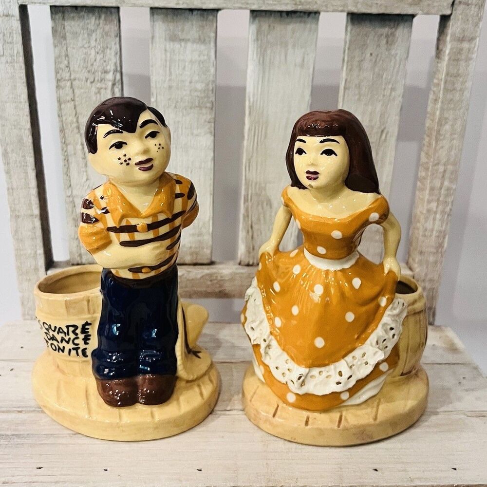 Stewart B McCulloch Boy & Girl Square Dance Tonight Planters Hand Painted CA EUC